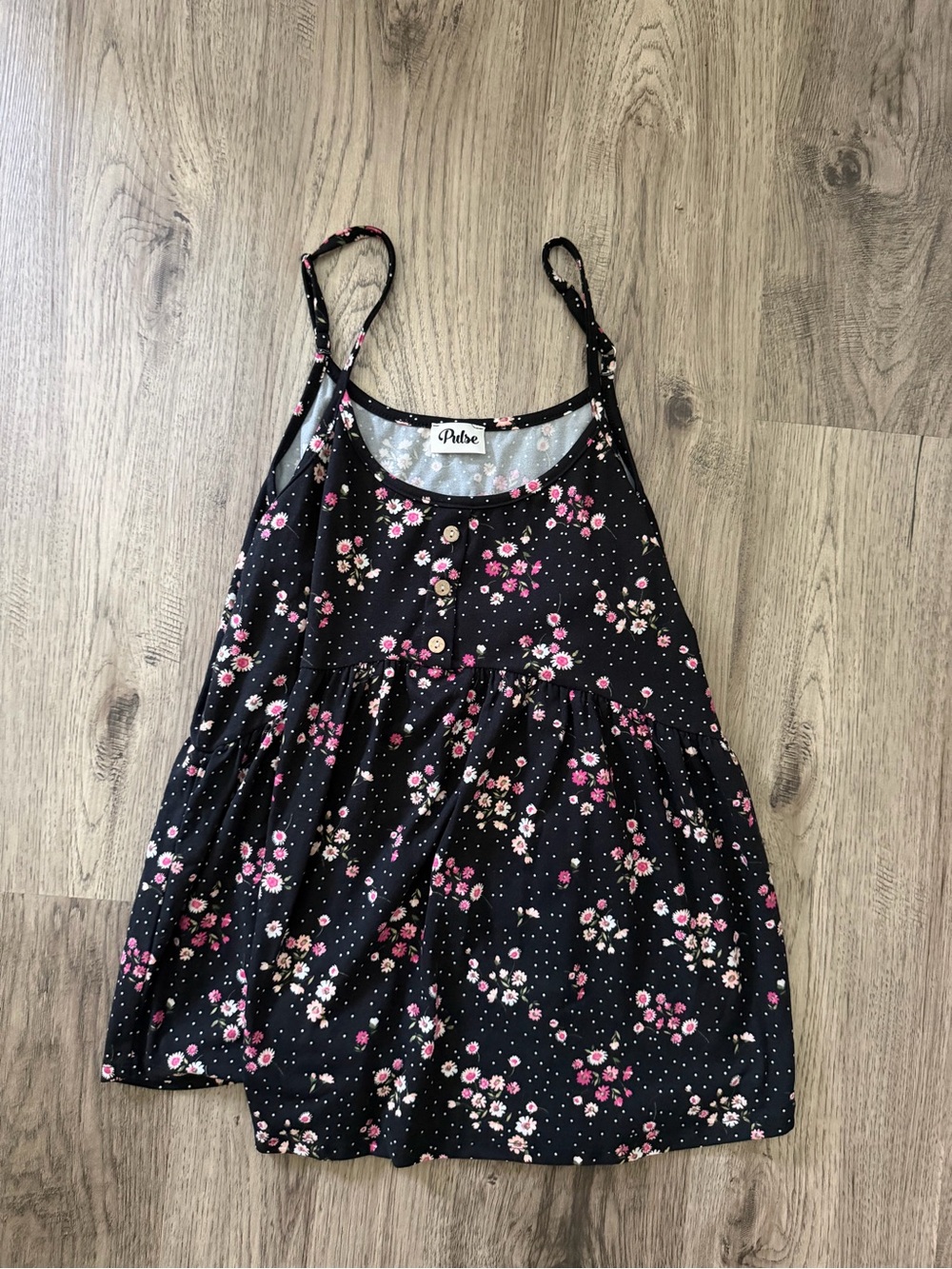 Floral Black Tank Dress with Pink & White Blooms